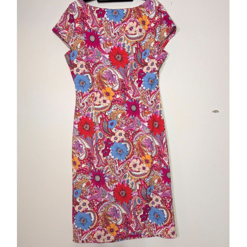 Talbots Floral Paisley Dress Size M Stretch Sheath Colorful Preppy Chic Summer - Picture 4 of 7